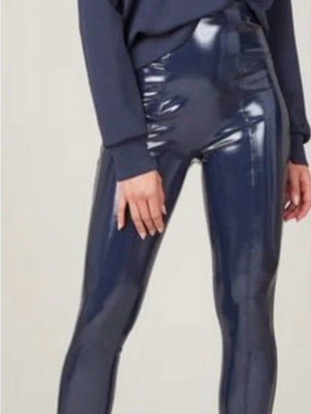 Spanx faux patent leather glossy Navy High-Waist Leggings - xs